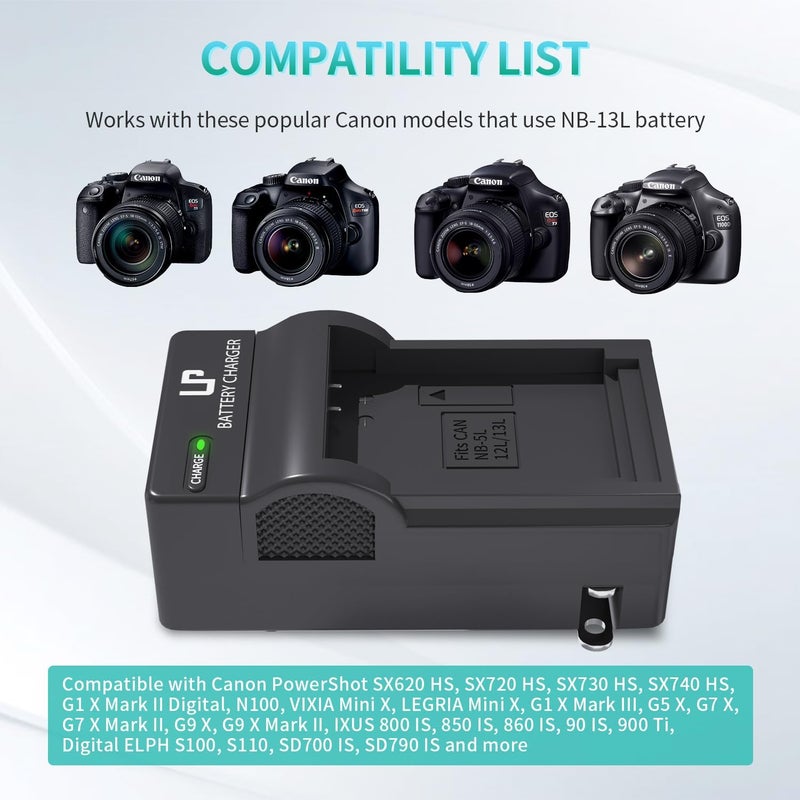 L & P NB-13L Battery Charger, Camera Charger with LED Display for Canon PowerShot SX620 HS, SX720 HS, SX730 HS, SX740 HS Digital, G1 X Mark III, G5 X, G7 X, G7 X Mark II, G9 X, G9 X Mark II Camera - Image 2